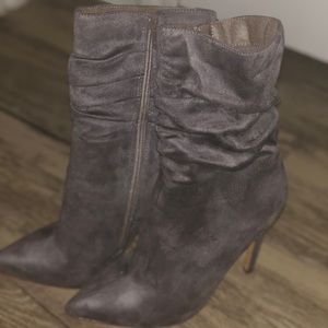 Gray suede booties